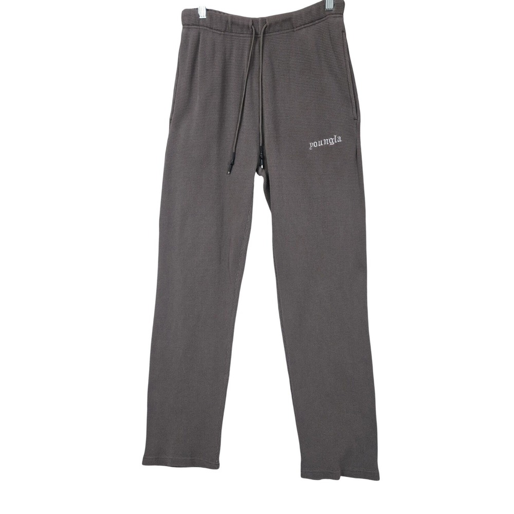 Youngla Sweatpants Mens Medium Brown Thermal Waffle Knit Joggers Athleisure Gym